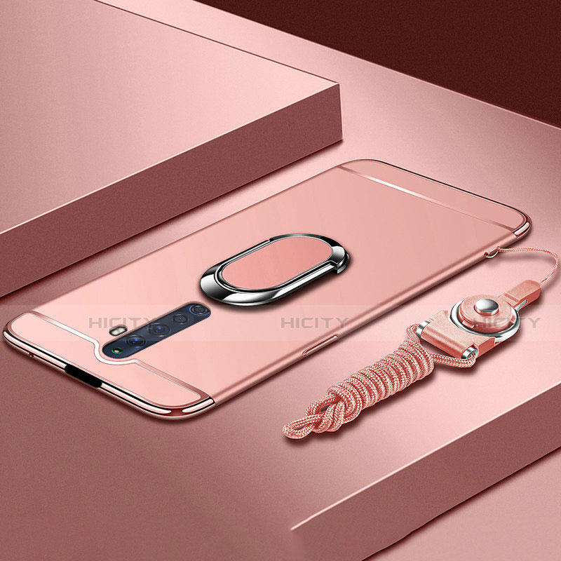 Funda Bumper Lujo Marco de Metal y Plastico Carcasa con Anillo de dedo Soporte A01 para Oppo Reno2 Z Oro Rosa