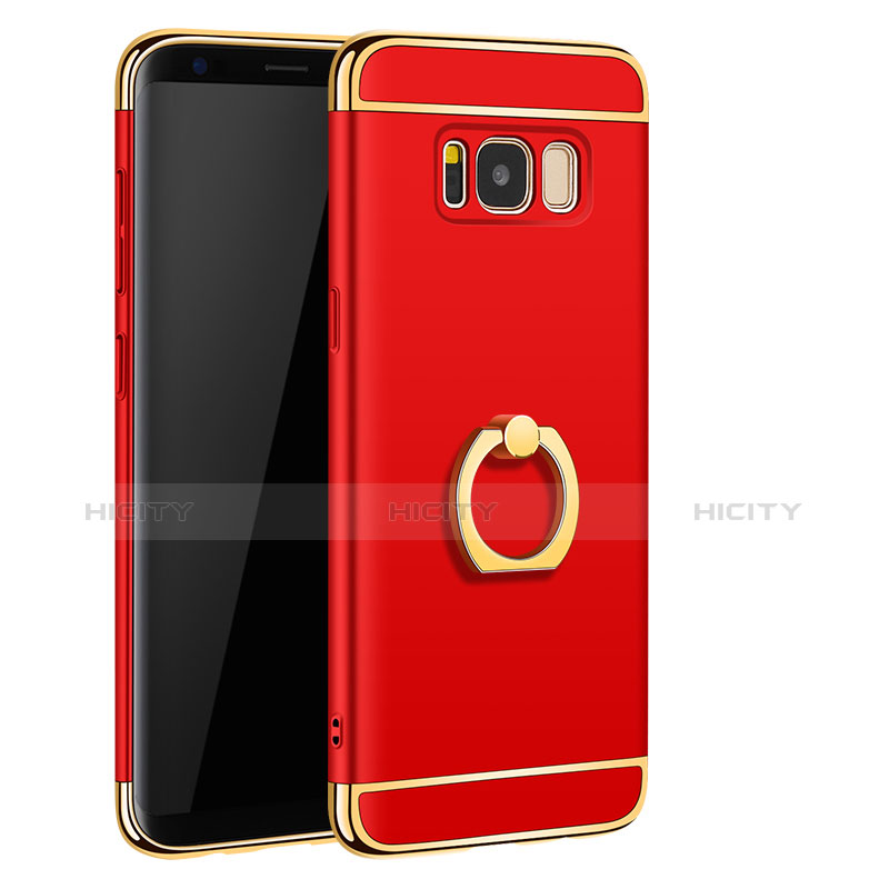 Funda Bumper Lujo Marco de Metal y Plastico Carcasa con Anillo de dedo Soporte A01 para Samsung Galaxy S8 Rojo