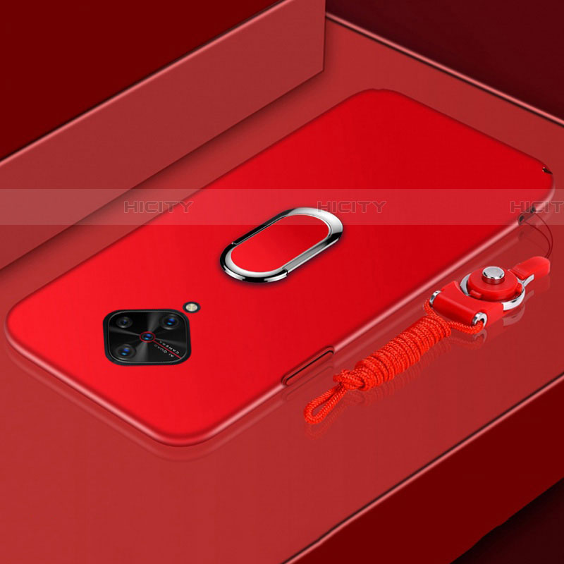 Funda Bumper Lujo Marco de Metal y Plastico Carcasa con Anillo de dedo Soporte A01 para Vivo S1 Pro Rojo