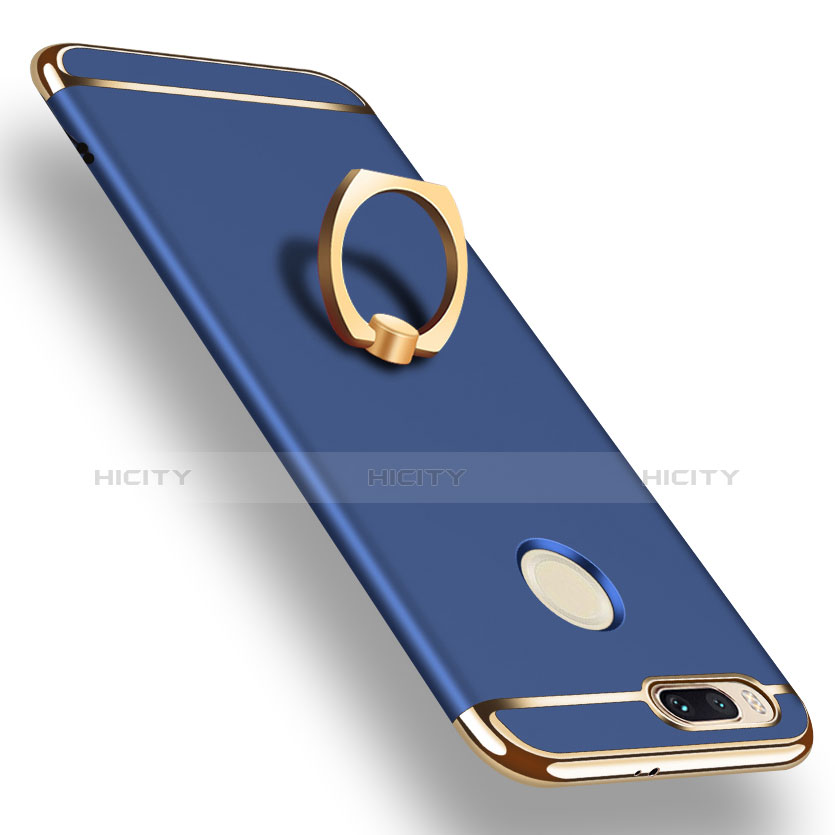 Funda Bumper Lujo Marco de Metal y Plastico Carcasa con Anillo de dedo Soporte A01 para Xiaomi Mi A1 Azul