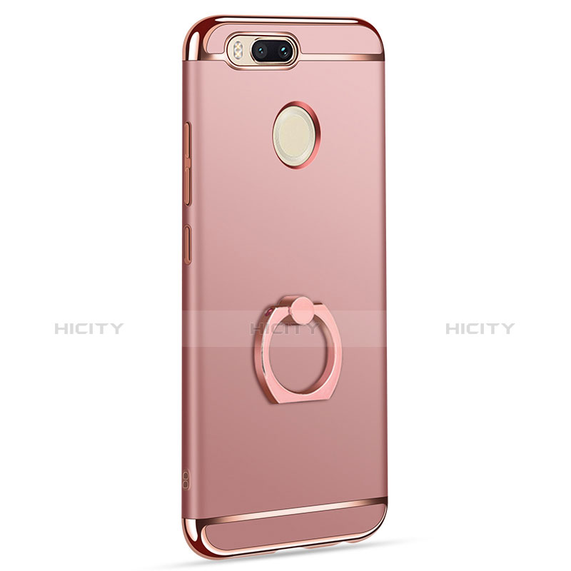 Funda Bumper Lujo Marco de Metal y Plastico Carcasa con Anillo de dedo Soporte A01 para Xiaomi Mi A1 Oro Rosa