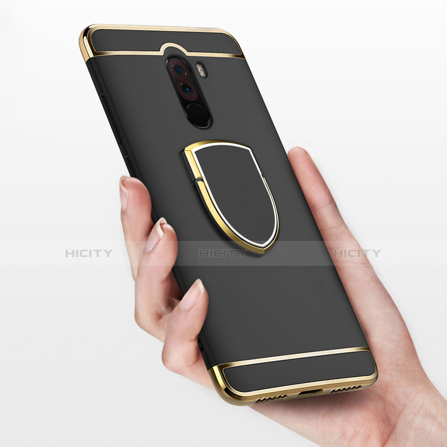 Funda Bumper Lujo Marco de Metal y Plastico Carcasa con Anillo de dedo Soporte A01 para Xiaomi Pocophone F1