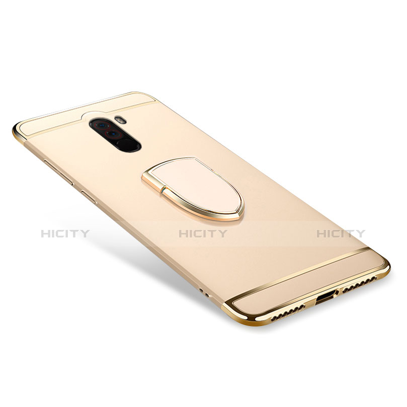 Funda Bumper Lujo Marco de Metal y Plastico Carcasa con Anillo de dedo Soporte A01 para Xiaomi Pocophone F1 Oro