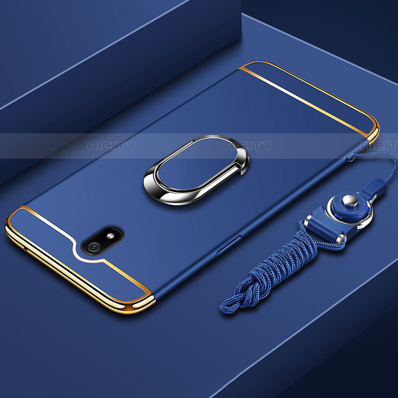 Funda Bumper Lujo Marco de Metal y Plastico Carcasa con Anillo de dedo Soporte A01 para Xiaomi Redmi 8A Azul