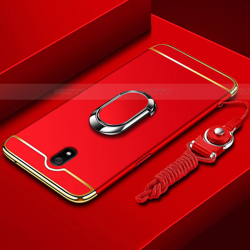 Funda Bumper Lujo Marco de Metal y Plastico Carcasa con Anillo de dedo Soporte A01 para Xiaomi Redmi 8A Rojo