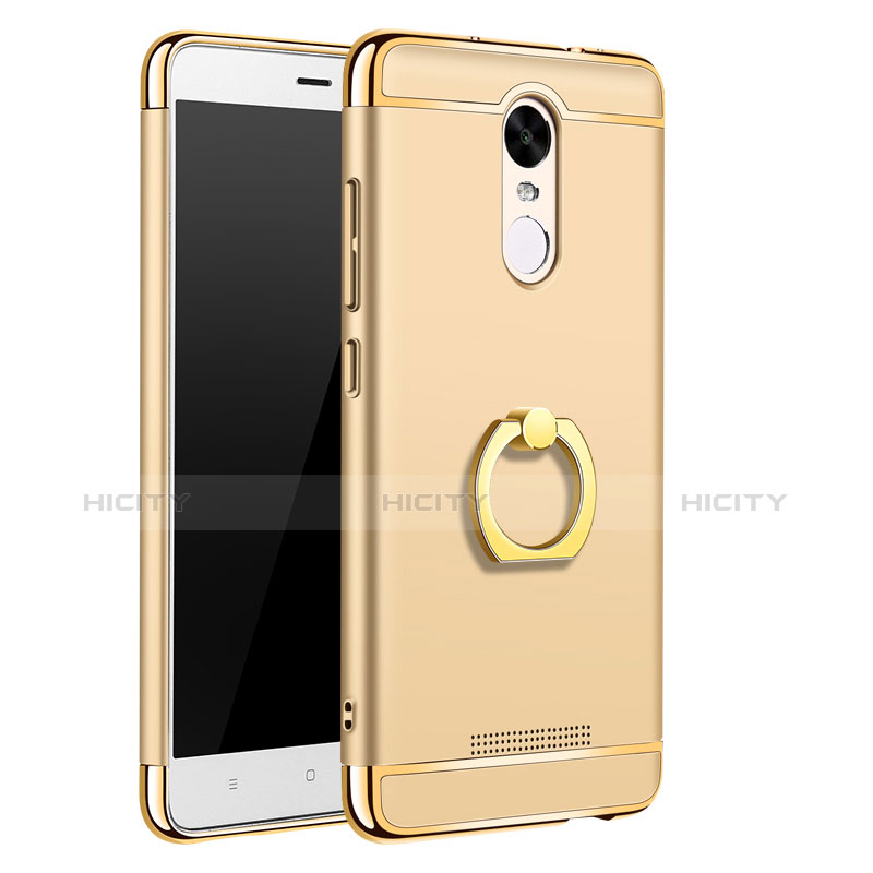 Funda Bumper Lujo Marco de Metal y Plastico Carcasa con Anillo de dedo Soporte A01 para Xiaomi Redmi Note 3 MediaTek Oro