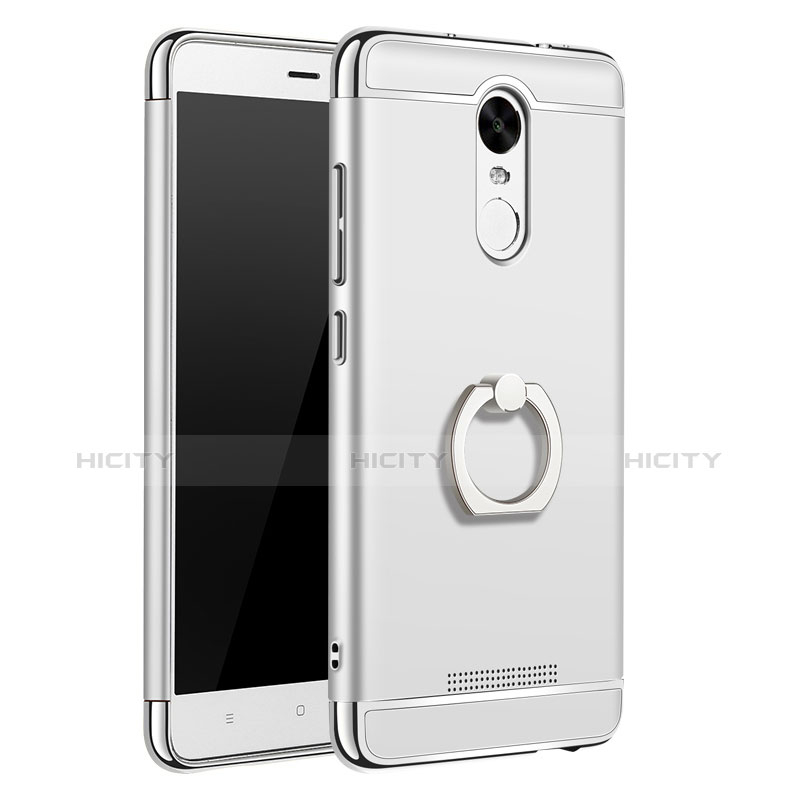 Funda Bumper Lujo Marco de Metal y Plastico Carcasa con Anillo de dedo Soporte A01 para Xiaomi Redmi Note 3 MediaTek Plata