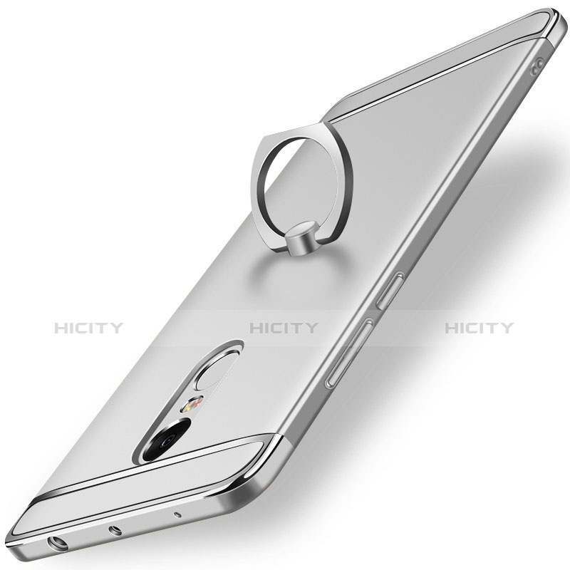 Funda Bumper Lujo Marco de Metal y Plastico Carcasa con Anillo de dedo Soporte A01 para Xiaomi Redmi Note 4 Plata