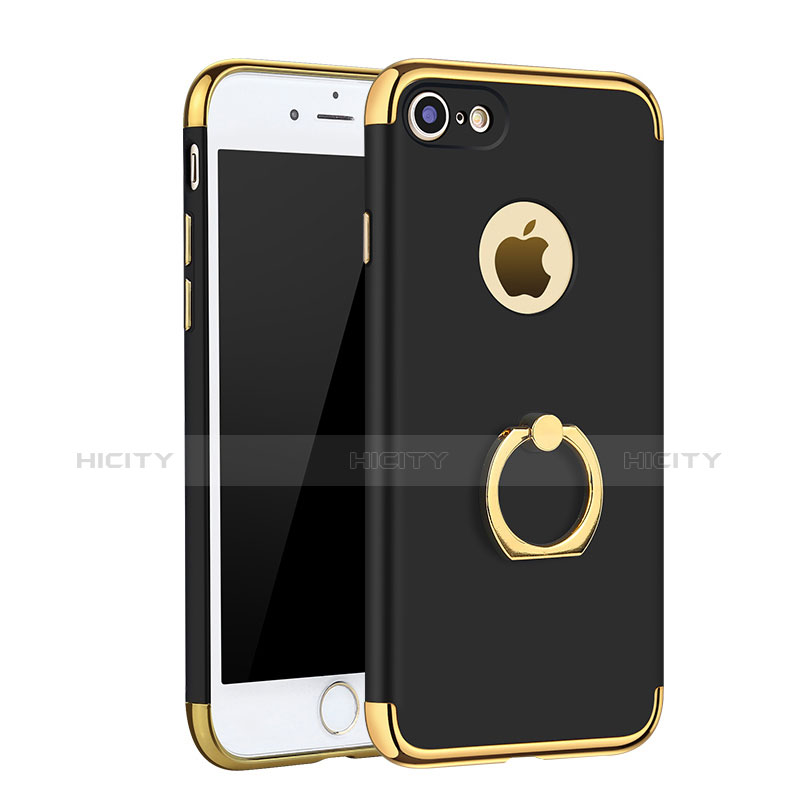 Funda Bumper Lujo Marco de Metal y Plastico Carcasa con Anillo de dedo Soporte A02 para Apple iPhone 8 Negro