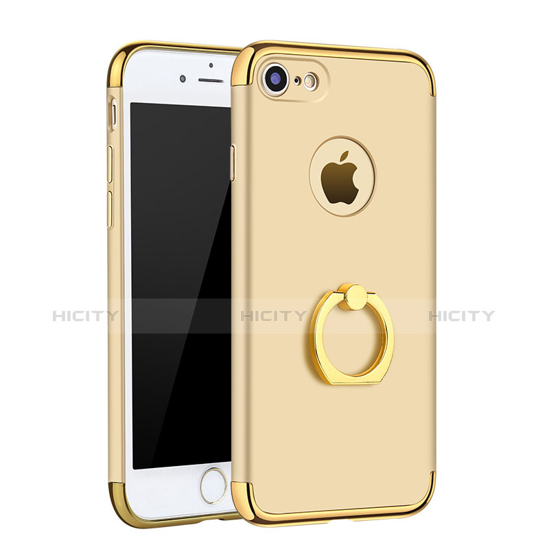Funda Bumper Lujo Marco de Metal y Plastico Carcasa con Anillo de dedo Soporte A02 para Apple iPhone 8 Oro