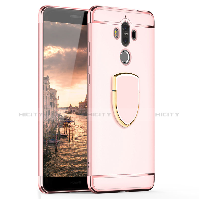 Funda Bumper Lujo Marco de Metal y Plastico Carcasa con Anillo de dedo Soporte A02 para Huawei Mate 9 Oro Rosa