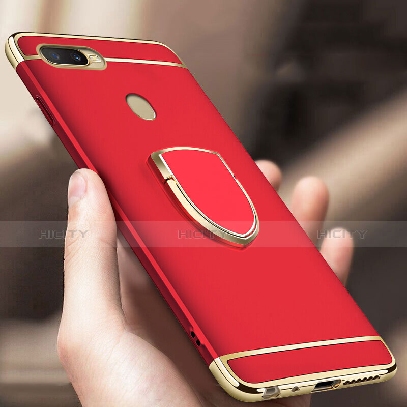 Funda Bumper Lujo Marco de Metal y Plastico Carcasa con Anillo de dedo Soporte A02 para Oppo A7