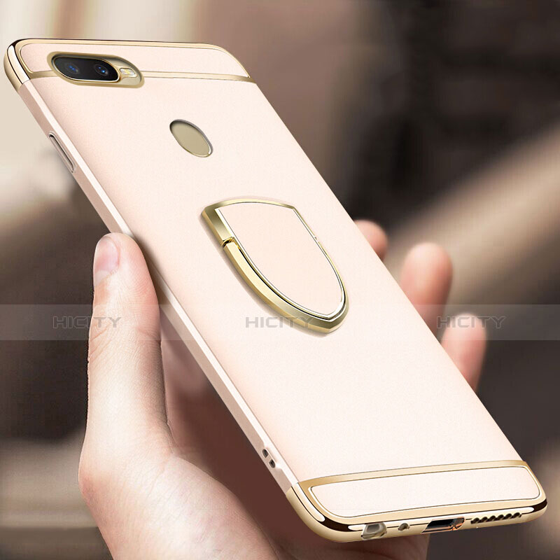 Funda Bumper Lujo Marco de Metal y Plastico Carcasa con Anillo de dedo Soporte A02 para Oppo A7