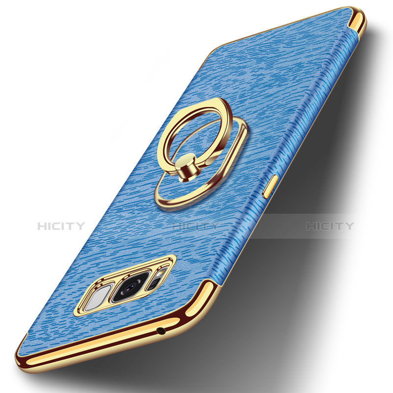 Funda Bumper Lujo Marco de Metal y Plastico Carcasa con Anillo de dedo Soporte A02 para Samsung Galaxy S8 Plus Azul Cielo