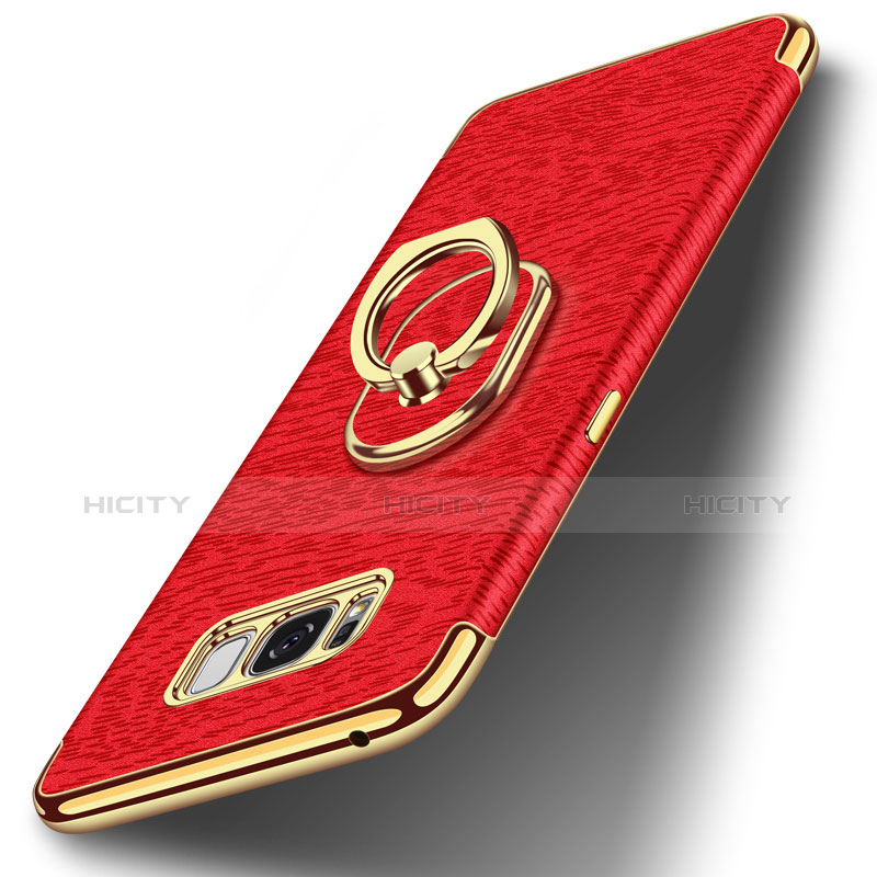 Funda Bumper Lujo Marco de Metal y Plastico Carcasa con Anillo de dedo Soporte A02 para Samsung Galaxy S8 Plus Rojo