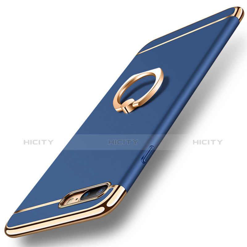 Funda Bumper Lujo Marco de Metal y Plastico Carcasa con Anillo de dedo Soporte A06 para Apple iPhone 7 Plus Azul