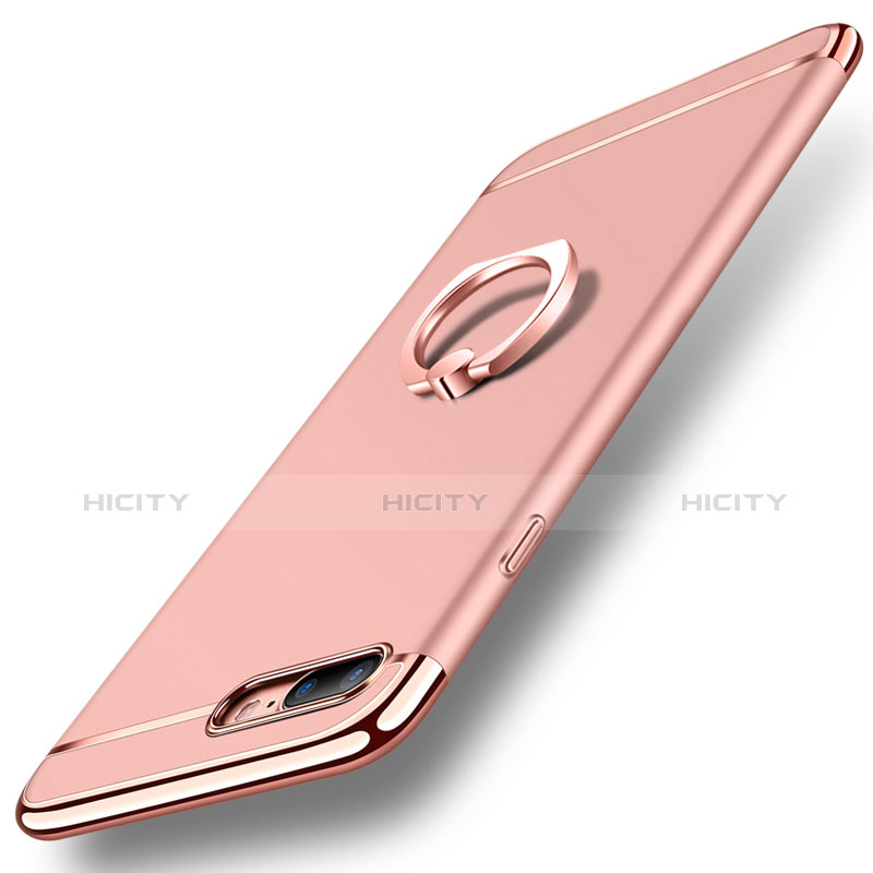 Funda Bumper Lujo Marco de Metal y Plastico Carcasa con Anillo de dedo Soporte A06 para Apple iPhone 7 Plus Oro Rosa