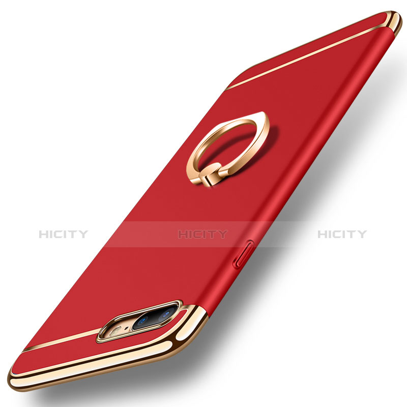 Funda Bumper Lujo Marco de Metal y Plastico Carcasa con Anillo de dedo Soporte A06 para Apple iPhone 7 Plus Rojo