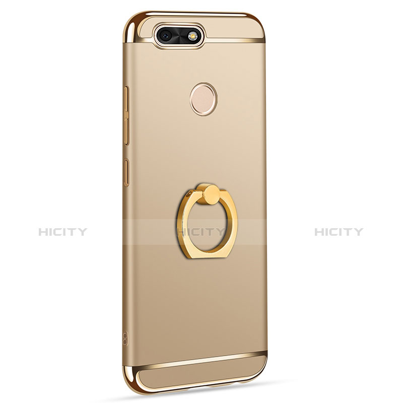 Funda Bumper Lujo Marco de Metal y Plastico Carcasa con Anillo de dedo Soporte A06 para Huawei Enjoy 7 Oro