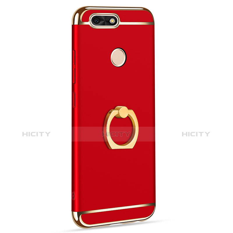 Funda Bumper Lujo Marco de Metal y Plastico Carcasa con Anillo de dedo Soporte A06 para Huawei Enjoy 7 Rojo