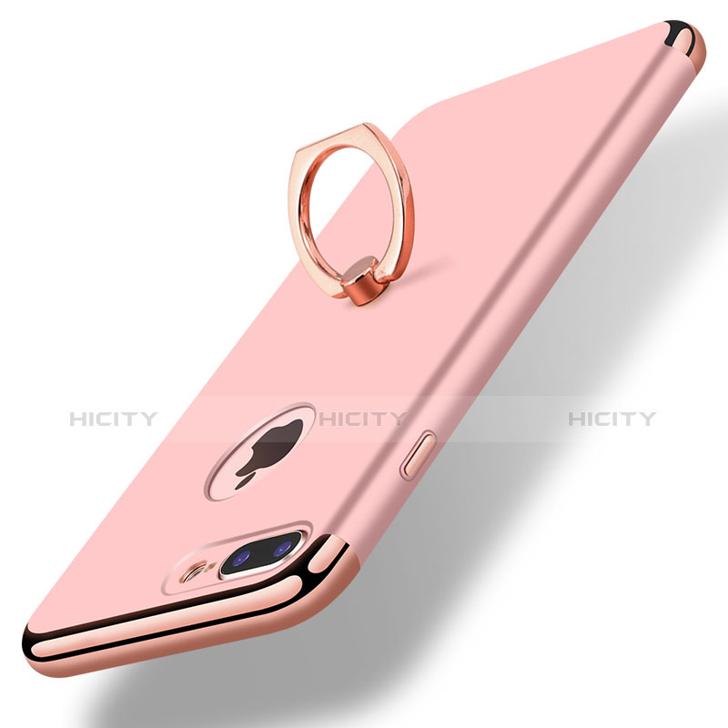 Funda Bumper Lujo Marco de Metal y Plastico Carcasa con Anillo de dedo Soporte A07 para Apple iPhone 7 Plus Oro Rosa