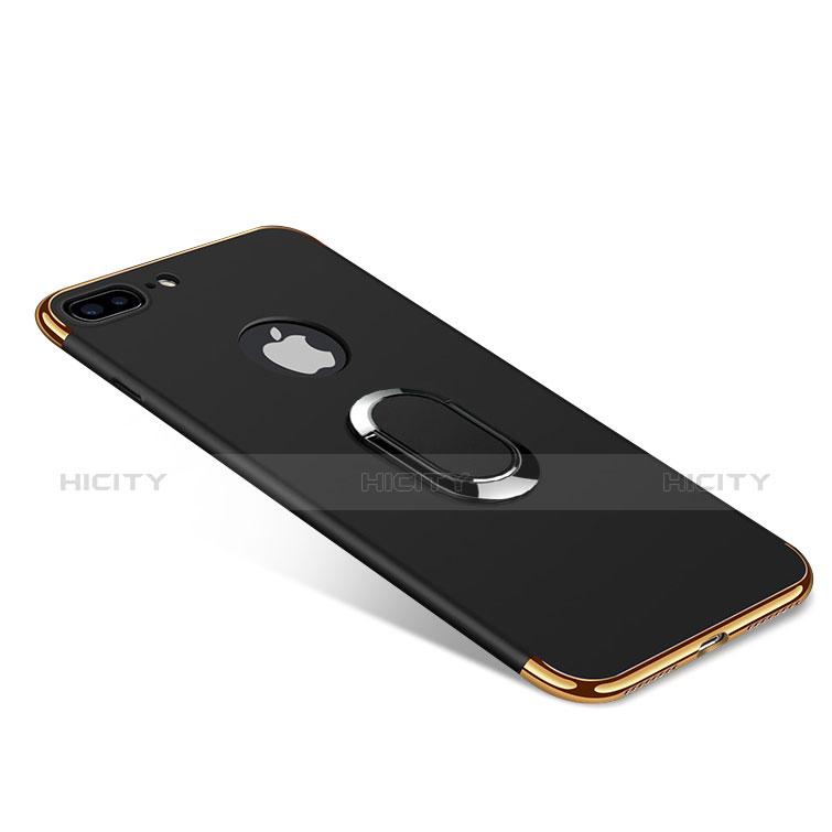 Funda Bumper Lujo Marco de Metal y Plastico Carcasa con Anillo de dedo Soporte A08 para Apple iPhone 7 Plus Negro