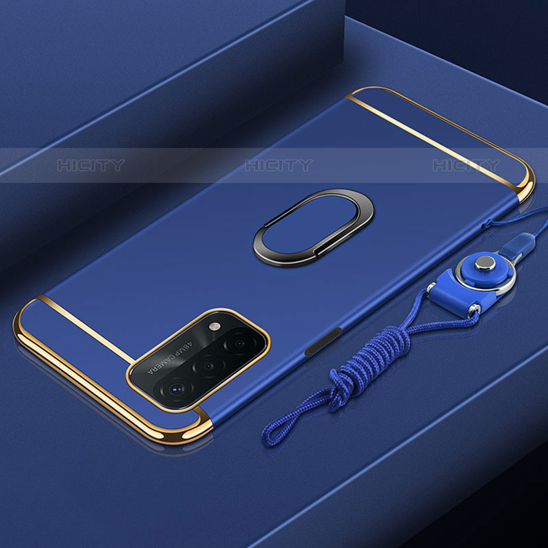 Funda Bumper Lujo Marco de Metal y Plastico Carcasa con Anillo de dedo Soporte P01 para OnePlus Nord N200 5G Azul