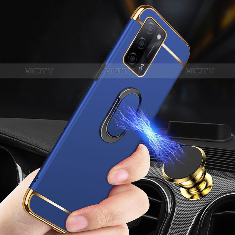 Funda Bumper Lujo Marco de Metal y Plastico Carcasa con Anillo de dedo Soporte P01 para Oppo A53s 5G