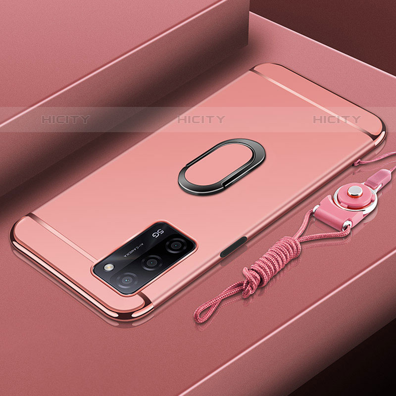 Funda Bumper Lujo Marco de Metal y Plastico Carcasa con Anillo de dedo Soporte P01 para Oppo A53s 5G Oro Rosa