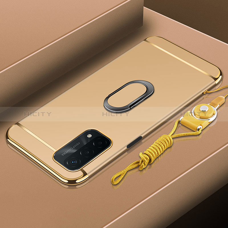 Funda Bumper Lujo Marco de Metal y Plastico Carcasa con Anillo de dedo Soporte P01 para Oppo A54 5G Oro