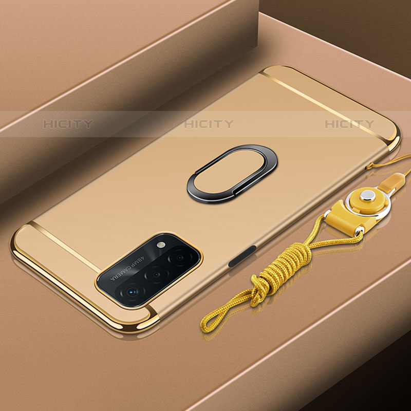 Funda Bumper Lujo Marco de Metal y Plastico Carcasa con Anillo de dedo Soporte P01 para Oppo A93 5G