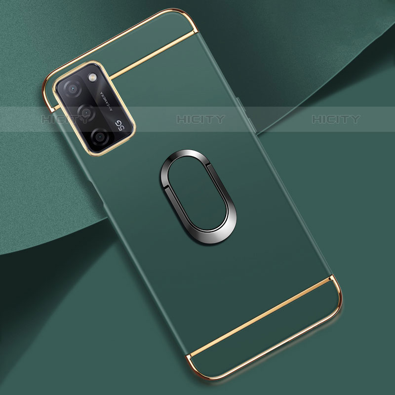 Funda Bumper Lujo Marco de Metal y Plastico Carcasa con Anillo de dedo Soporte P02 para Oppo A53s 5G Verde Noche