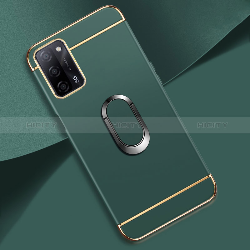 Funda Bumper Lujo Marco de Metal y Plastico Carcasa con Anillo de dedo Soporte P02 para Oppo A56 5G Verde Noche