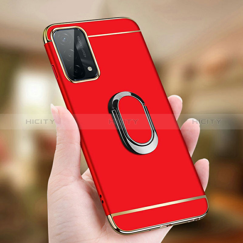 Funda Bumper Lujo Marco de Metal y Plastico Carcasa con Anillo de dedo Soporte P02 para Oppo A74 5G