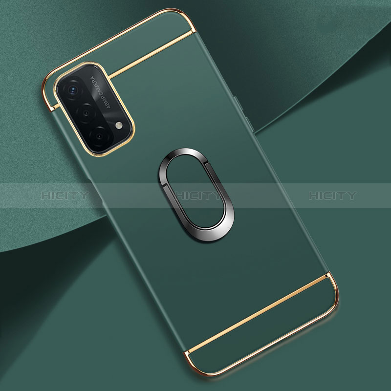 Funda Bumper Lujo Marco de Metal y Plastico Carcasa con Anillo de dedo Soporte P02 para Oppo A74 5G Verde Noche