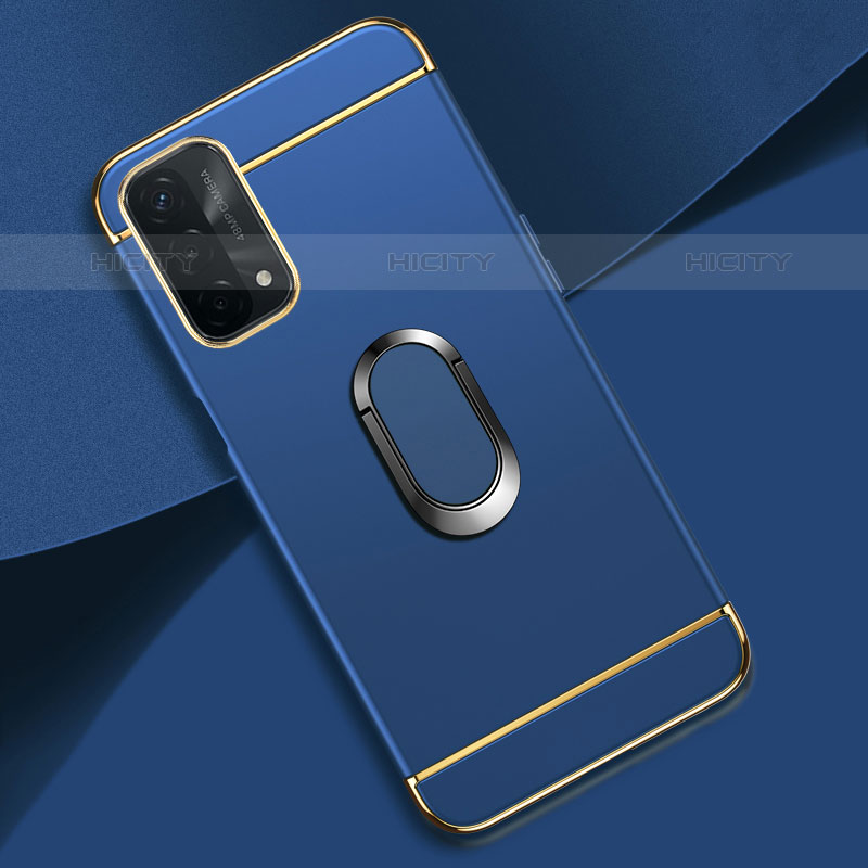 Funda Bumper Lujo Marco de Metal y Plastico Carcasa con Anillo de dedo Soporte P02 para Oppo A93 5G Azul