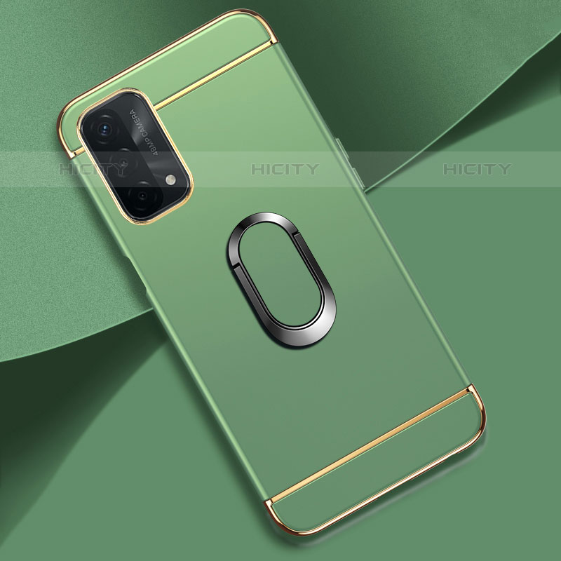 Funda Bumper Lujo Marco de Metal y Plastico Carcasa con Anillo de dedo Soporte P02 para Oppo A93 5G Menta Verde