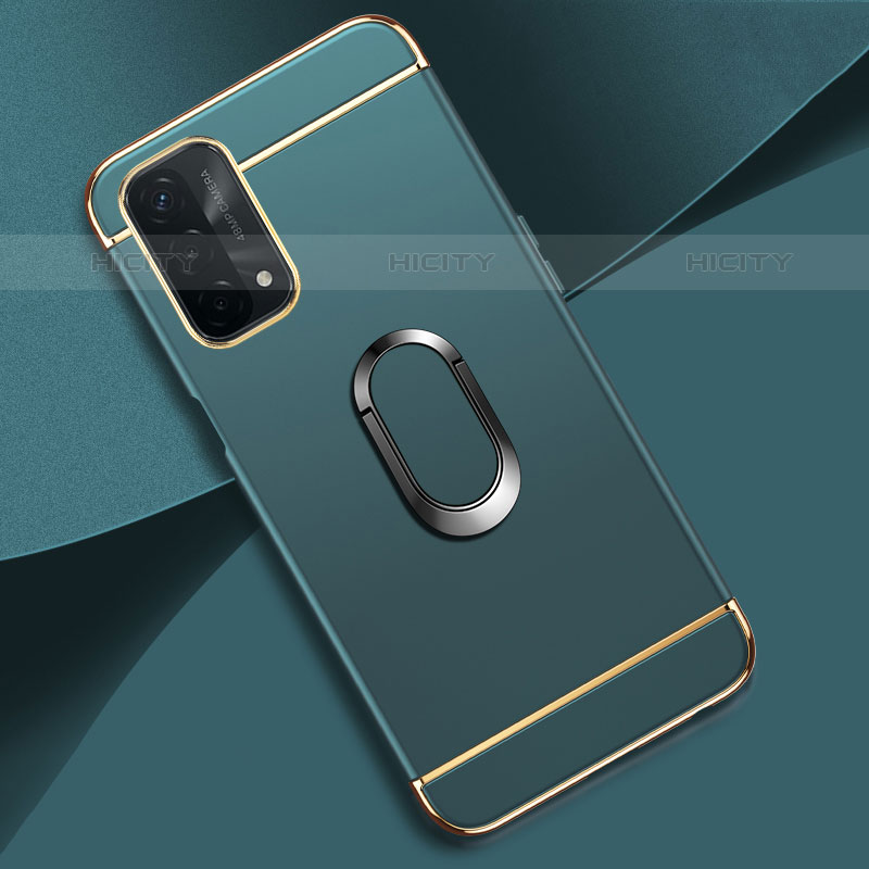 Funda Bumper Lujo Marco de Metal y Plastico Carcasa con Anillo de dedo Soporte P02 para Oppo A93 5G Verde