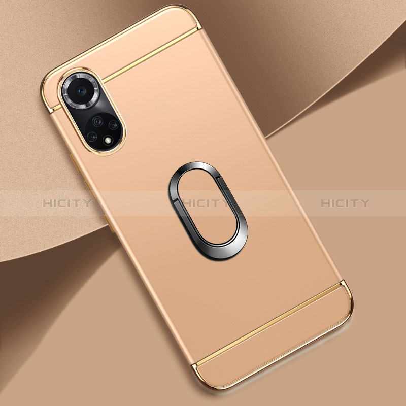 Funda Bumper Lujo Marco de Metal y Plastico Carcasa con Anillo de dedo Soporte para Huawei Honor 50 5G Oro