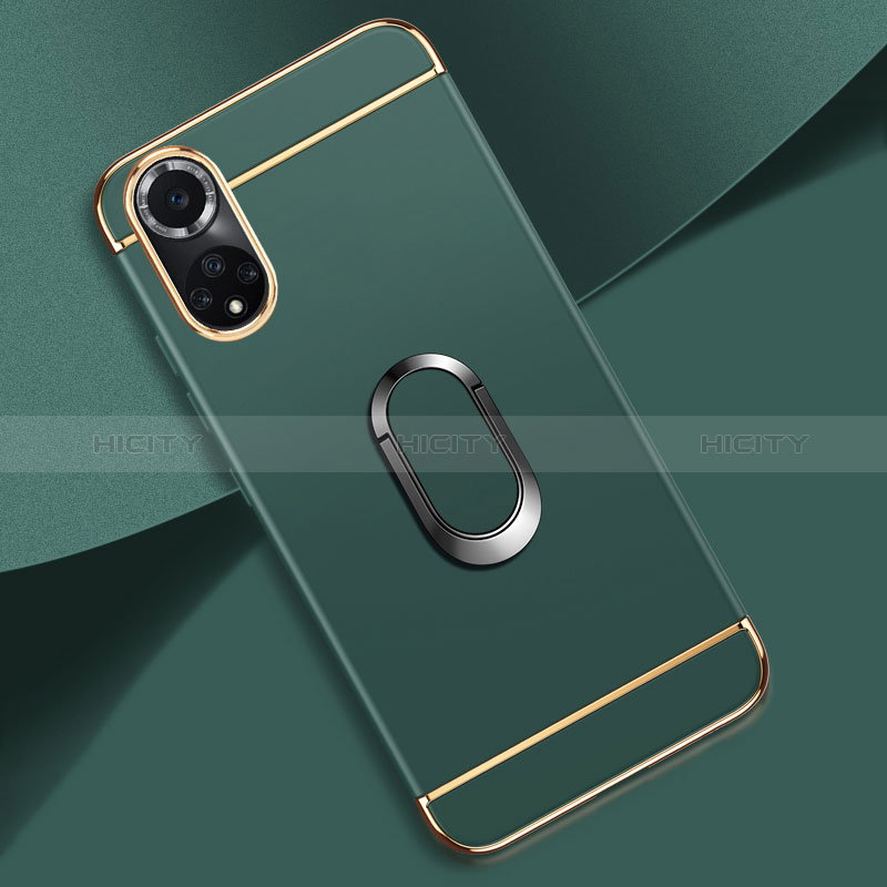 Funda Bumper Lujo Marco de Metal y Plastico Carcasa con Anillo de dedo Soporte para Huawei Honor 50 5G Verde Noche