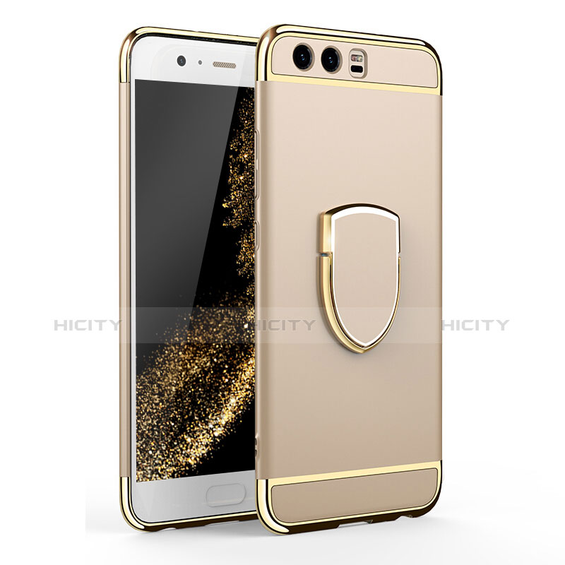 Funda Bumper Lujo Marco de Metal y Plastico Carcasa con Anillo de dedo Soporte para Huawei P10 Oro