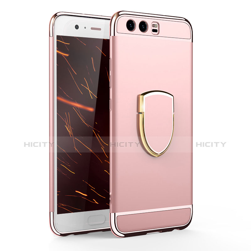 Funda Bumper Lujo Marco de Metal y Plastico Carcasa con Anillo de dedo Soporte para Huawei P10 Oro Rosa