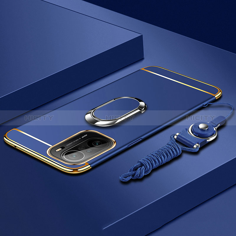 Funda Bumper Lujo Marco de Metal y Plastico Carcasa con Anillo de dedo Soporte para Xiaomi Mi 11X 5G Azul