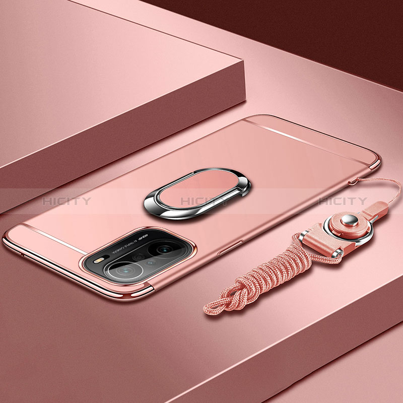 Funda Bumper Lujo Marco de Metal y Plastico Carcasa con Anillo de dedo Soporte para Xiaomi Mi 11X 5G Oro Rosa