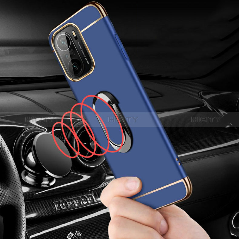 Funda Bumper Lujo Marco de Metal y Plastico Carcasa con Anillo de dedo Soporte para Xiaomi Redmi K40 5G