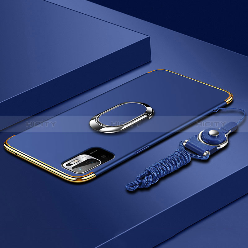 Funda Bumper Lujo Marco de Metal y Plastico Carcasa con Anillo de dedo Soporte para Xiaomi Redmi Note 10 5G