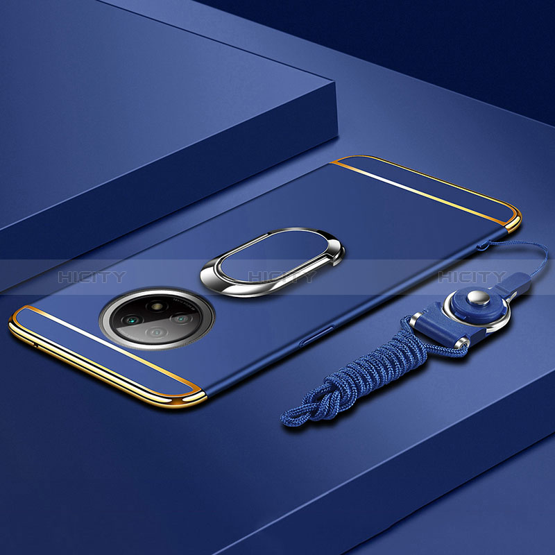 Funda Bumper Lujo Marco de Metal y Plastico Carcasa con Anillo de dedo Soporte para Xiaomi Redmi Note 9 5G Azul