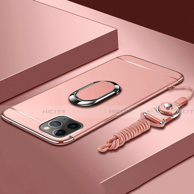 Funda Bumper Lujo Marco de Metal y Plastico Carcasa con Anillo de dedo Soporte T01 para Apple iPhone 11 Pro Oro Rosa