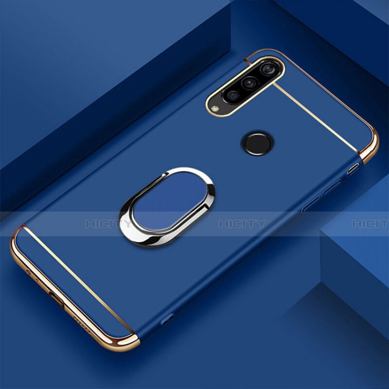 Funda Bumper Lujo Marco de Metal y Plastico Carcasa con Anillo de dedo Soporte T01 para Huawei Honor 20E Azul