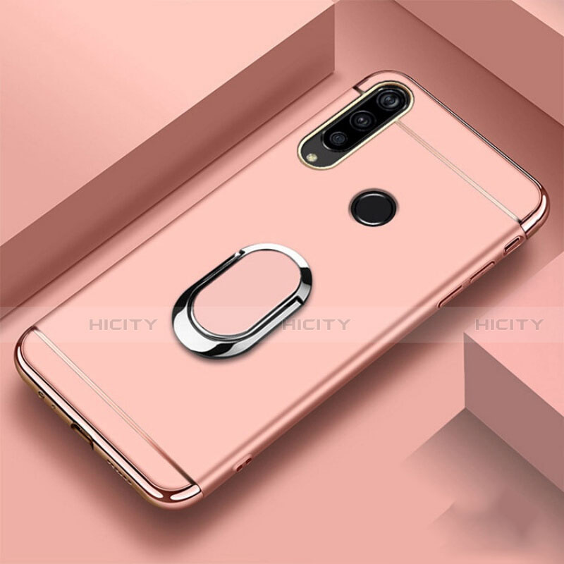 Funda Bumper Lujo Marco de Metal y Plastico Carcasa con Anillo de dedo Soporte T01 para Huawei P Smart+ Plus (2019) Oro Rosa